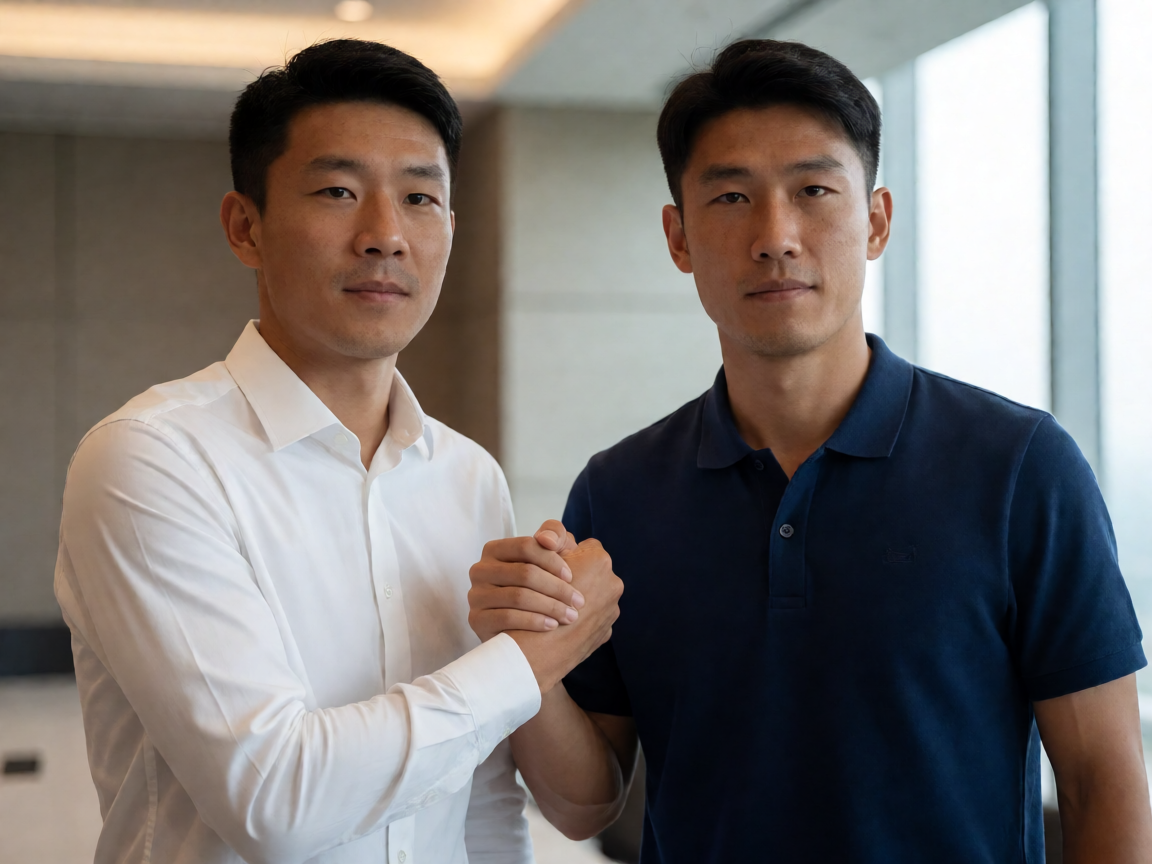 足球转会新闻：球员握手签约现场特写